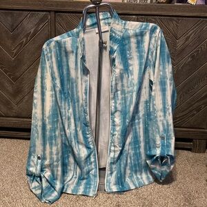 Chico's Aqua and White Tie-Dye Jacket with pockets, NWOT